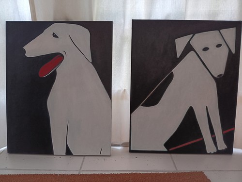 Two white dog paintings - ,