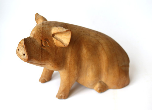 Wooden carved decorative pig - carved,