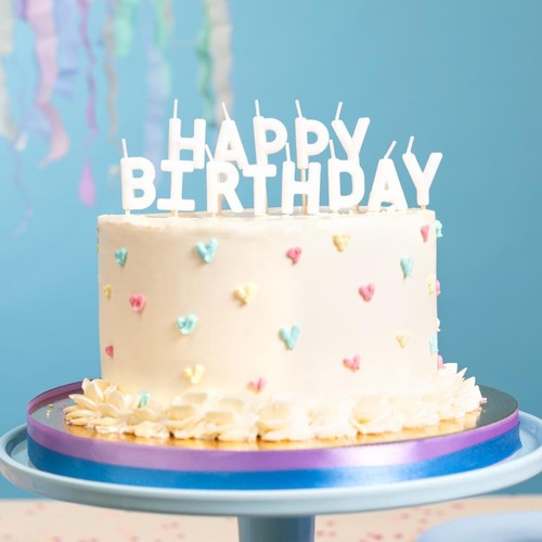 White happy birthday cake - white,