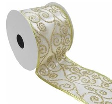 Christmas Fabric Wired Ivory