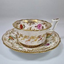 Antique 19thC Coalport Tea Cup And Saucer Painted With Flowers Gilt Decoration