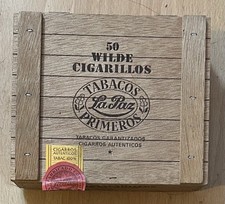 50 Wilde Cigarillos Tabacos La Paz Primeros Wood Cigar Box, Empty Holland