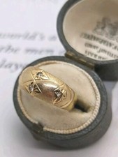 Antique Edwardian Era Yellow Gold Diamond Engraved Gypsy Ring Size L Tests 18ct 