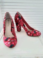 Red Herring Court Shoes 40s 50s Style Cherry Print Block High Heel Cherries 6 