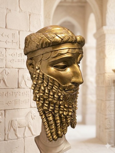 Bronze painted sargon akkad - bronze,