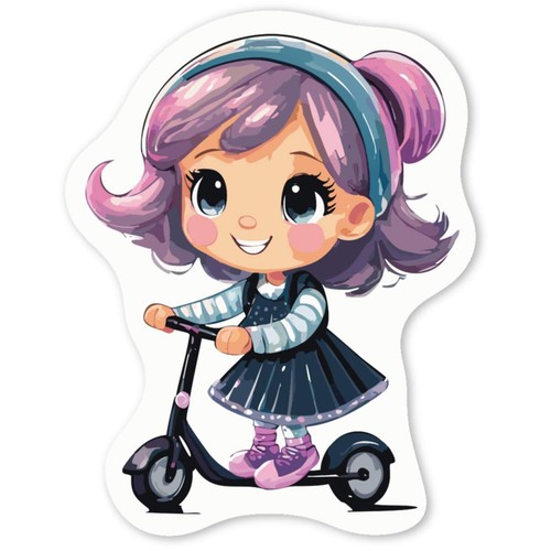 Girl riding scooter white - scooter',