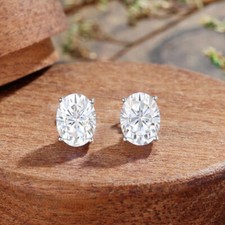 4 Ct Oval Cut Diamond VVS1/D Solitaire Stud Women Earrings 14K White Gold Finish
