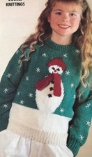 CHILDREN'S SNOWMAN WITH SCARF CHRISTMAS JUMPER/SWEATER DK KNITTING PATTERN 