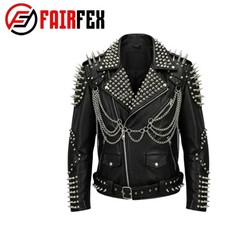 Mens Black Real Leather Biker