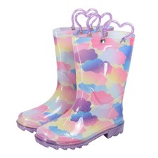 A2Z 4 Kids Girls Wellington Boots Rainbow Cloud Children PVC Wellies Muddy Shoes