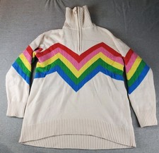 Show Me Your Mumu Sweater M Weston Rainbow Zig Zag 1/2 Zip Pullover Mock-Neck 