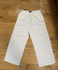 BNWT ZARA WHITE TROUSERS SIZE MEDIUM VISCOSE LINEN WIDE STRAIGHT LEG W26 L28