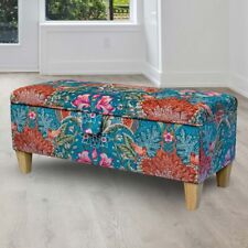 Teal Storage Bench Ottoman 100cm Tapestry Floral Upholstered - UK Handmade