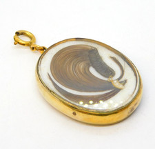 Victorian 9ct Gold Mounted Large Hair Set Portrait Mourning Pendant Antique