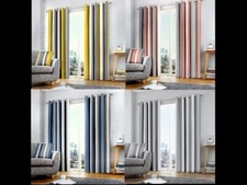 Modern Fusion Whitworth Stripe Geometric Readymade Lined Eyelet Curtains/Cushion