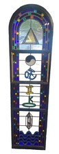 TALL STAINED GLASS WINDOW PANEL LEAD WOOD UNIQUE OLD SPIRITUAL HEALING FEATURE