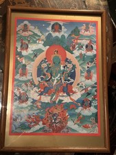Green Tara Tibetan Buddhist Framed Print Thangka Painting Style Bodhisattva Art