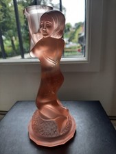 Art Deco pink frosted glass candlestick/candleholder- kneeling female figure