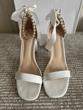White Block Heel Sandals With Pearls And Ribbons - Size 5 - Worn Once