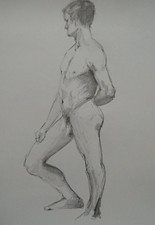 Pencil academic drawing after Claude Firmin of a standing male nude