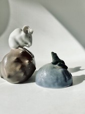 Royal Copenhagen Porcelain White Mouse on a Chestnut & Frog on a Stone Figurines
