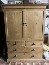 Antique Victorian Pine Linen Press Cupboard Wardrobe