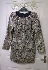 Next New Metallic Gold & Navy Embossed Mini Dress Size 8