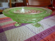 Green Uranium Glass Fruit Dish .