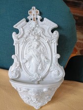 ANTIQUE WHITE PORCELAIN HOLY WATER FONT STOUP