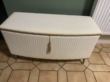 Kraft Ottoman Blanket Storage Box Cream Vinyl Lloyd Loom Style 1960's.