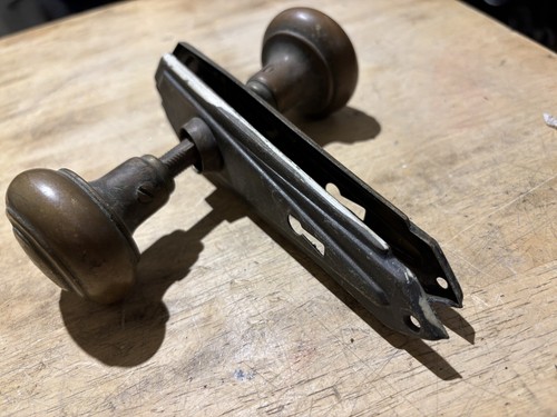 Vintage brass door knobs - door,