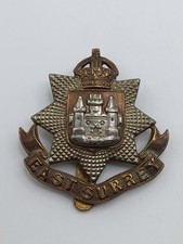 East Surrey Regiment Cap Badge, Fine Aged Condition, Approx. WWI, Vintage Badge