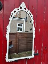 VINTAGE ARCHED WALL MIRROR ORNATE WHITE METAL FRAME
