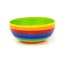 Hand Painted Rainbow Striped Round Ceramic Salad Bowl | Kitchen Serving Bowl