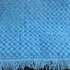 BEAUTIFUL BLUE VINTAGE TUFTED COTTON CHENILLE CANDLEWICK BEDSPREAD  94” X 105”
