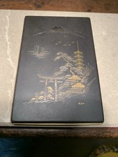 Vintage Damascene Card / Cigarette Case 24k Gold And Silver Mount Fugi