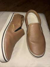 CROCS Hover Men 7 Women 9 Tan Pebbled Leather Slip On Loafer Shoes Sneakers