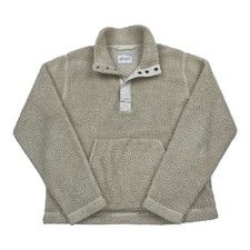 Albam Snap Fleece Pullover Men's Medium Beige Sherpa Borg Funnel Neck