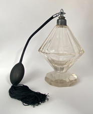 Antique c1920 Art Deco Large Geometric Crystal Glass Shape Spray Atomizer