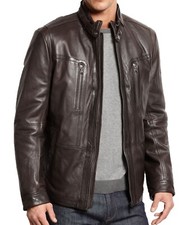 Elegance Mens Black Leather Motorcycle Biker Jacket Lambskin Punk Jacket MJ71