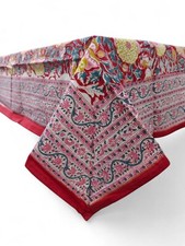 Indian Hand Block Print Tablecloth 100%Cotton Red Floral Rectangular 60" x 90"