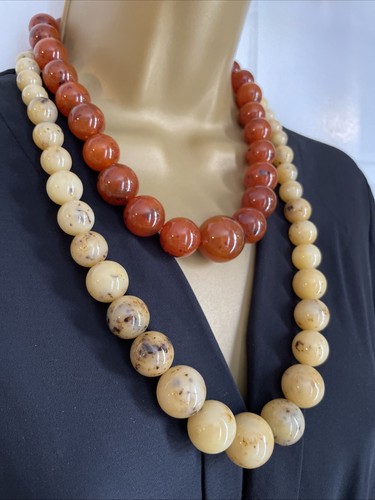 Two lucite amber - two, beaded