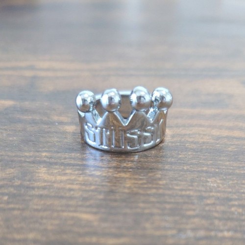 Stussy silver crown ring xl - silver, l/xl