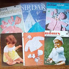 1970s Baby Crochet Patterns x6 Matinee Coats, Bonnets, Bootees, Dress & Shawls