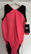 Girls GK Elite Gymnastics Gym Leotard Adult Large 38” Black Coral BNWT
