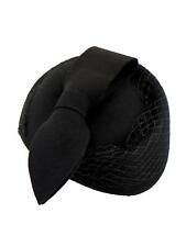 1940s Vintage Style Black Pillbox Felt Hat With Large Loop Trim