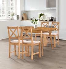 Dining Set, Butterfly Leaf Kitchen Table with 4 Cross Back Dining Chairs, Beige