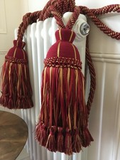 LARGE Vintage double rope country house tassel curtain tie back red & gold