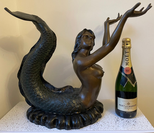 Vintage large bronze mermaid - vintage,