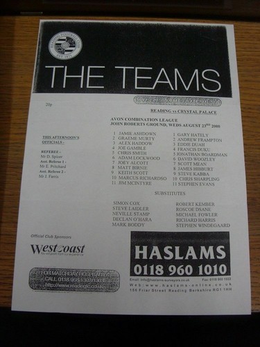 2000 reading reserves v - 23/08/2000,